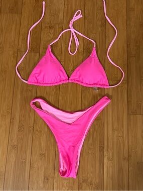 Hot Pink Triangle Bikini Set M Adjustable straps Removable Pads